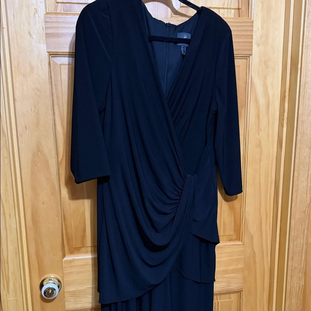 Adrianna Papell Black Wrap-Front Draped Cascade Wide-Leg Jumpsuit Romper Size 14